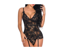 Load image into Gallery viewer, Floral Lace Crisscross Sheer Lingerie Set
